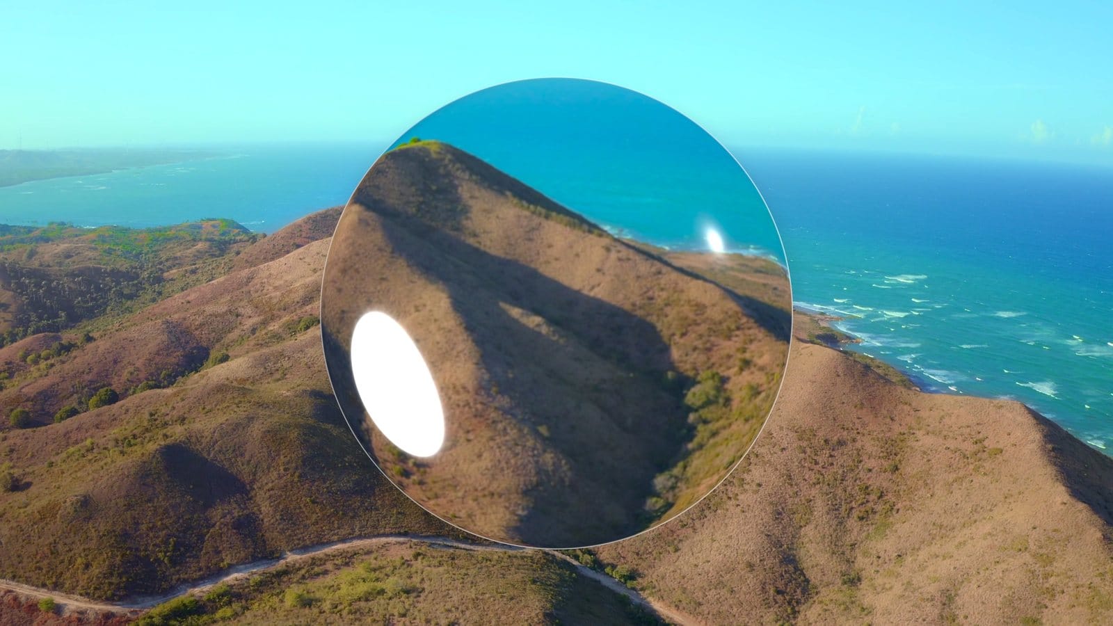 Ball Lens preset over an aerial coastline