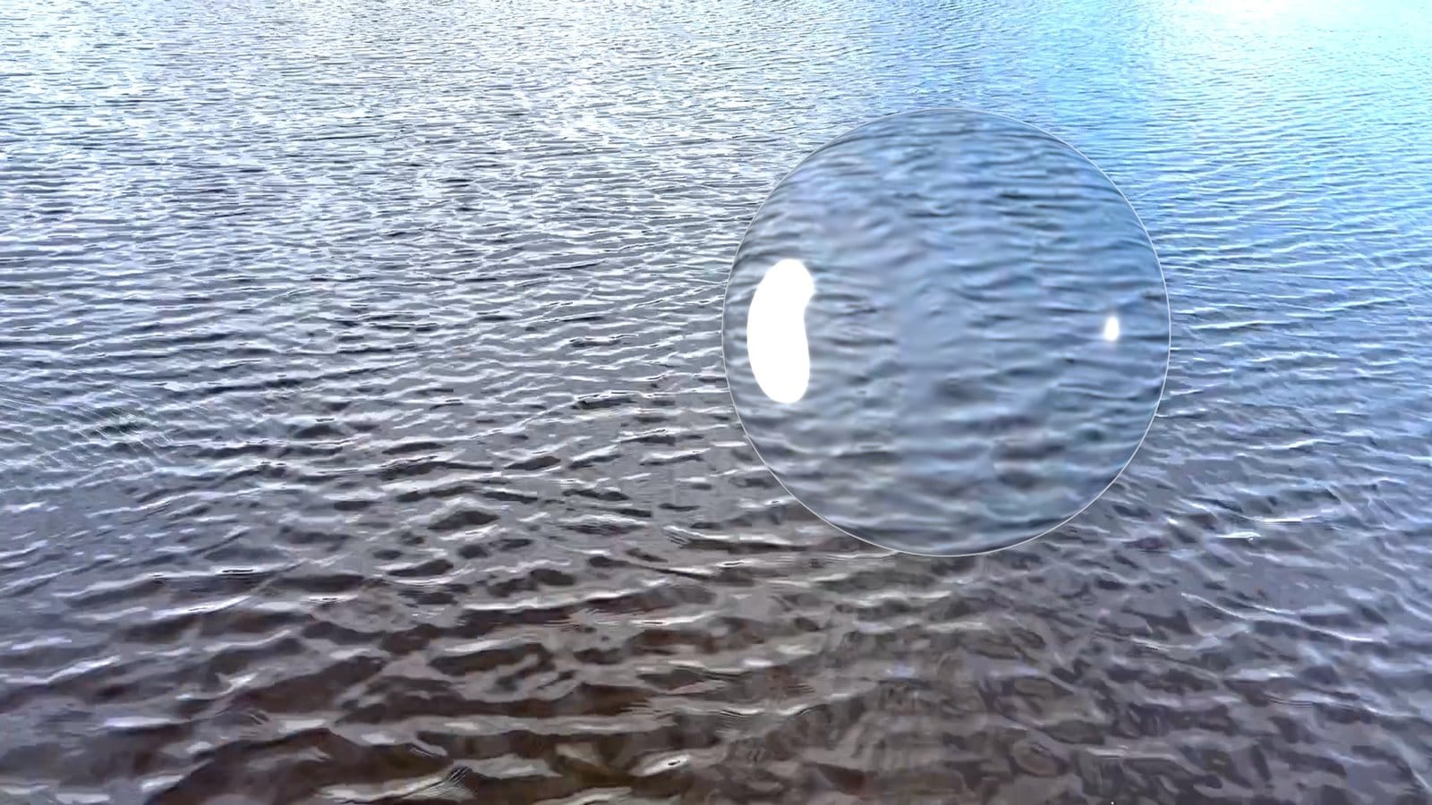 A glass droplet on open water