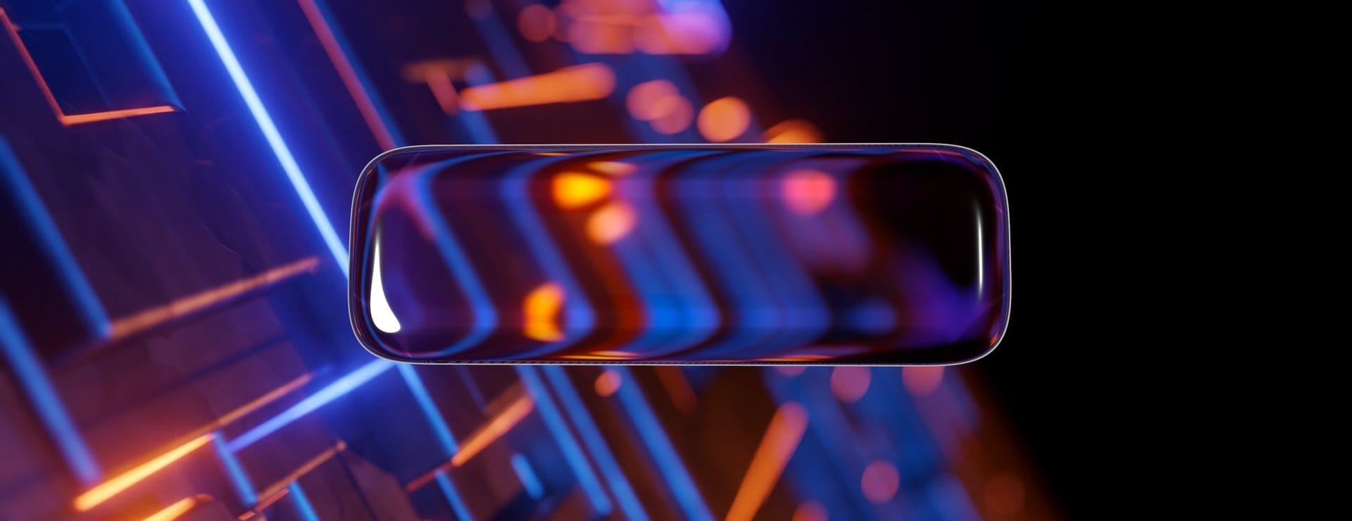 A capsule of glass over neon footage, rendered by Nx LiquidGlass Pro