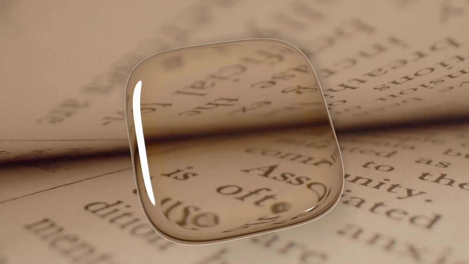 Glass tile on a book page with rim light