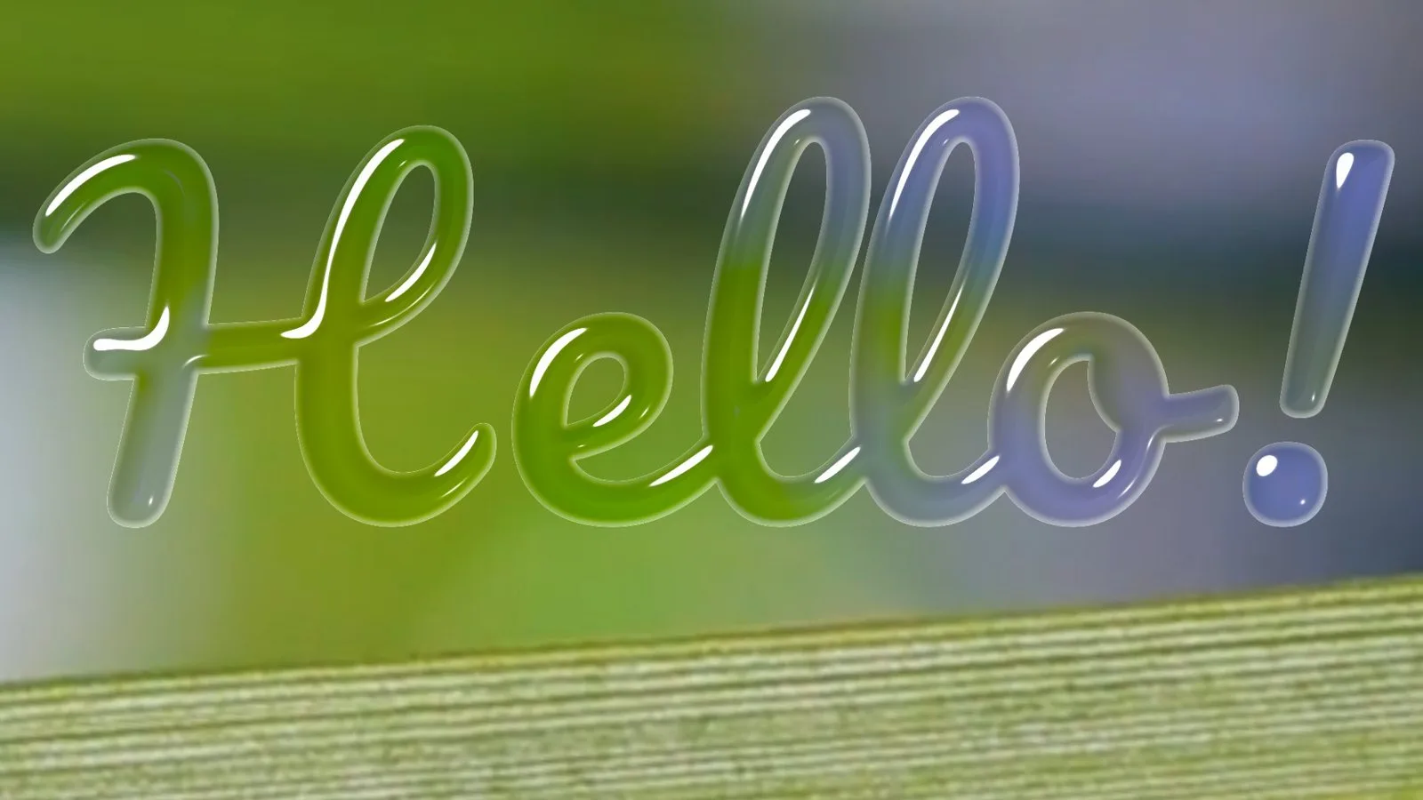 Script title rendered as clear letterform glass