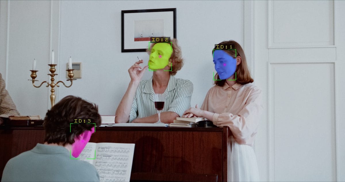 Face Detect on three people, with Visualize Segment Masks tinting each face