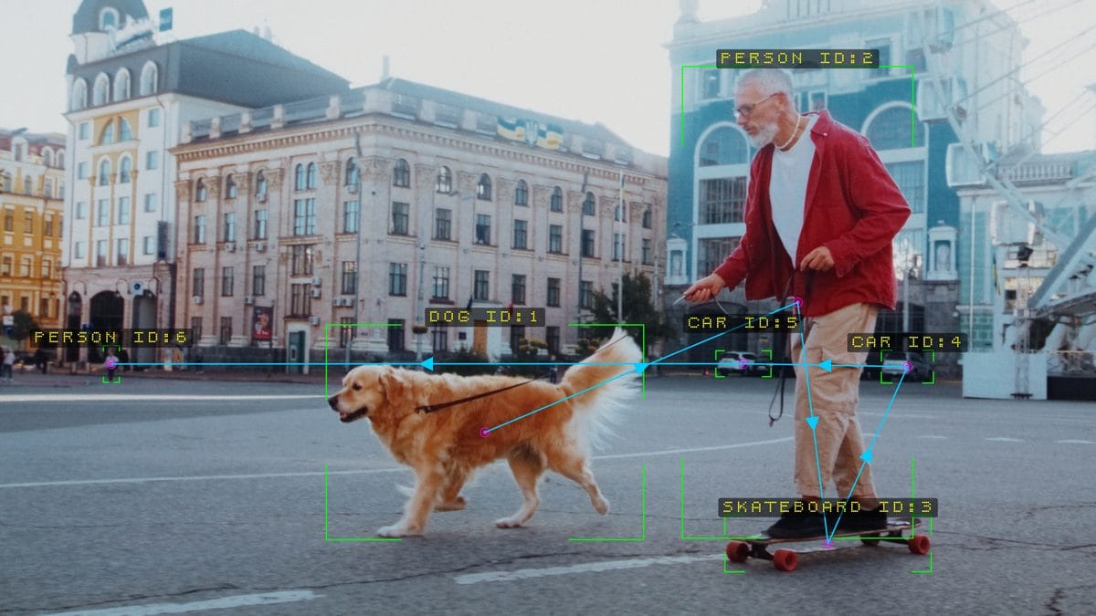 Smart Detect naming a person, a dog, a skateboard and two cars