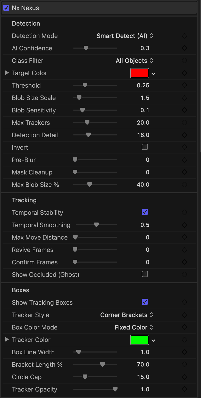 The Nx Nexus inspector in Final Cut Pro