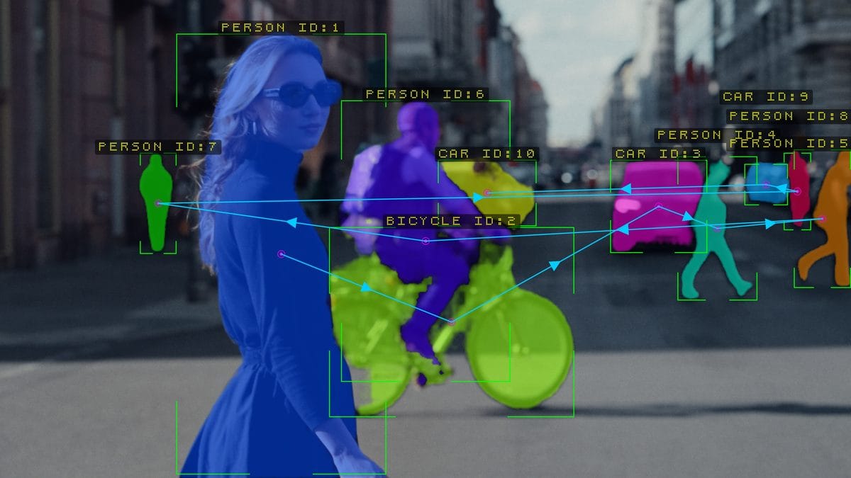 Visualize Segment Masks: every subject in a street scene tinted in its own colour