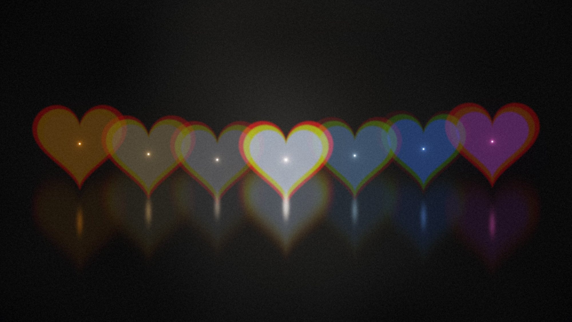 A row of lights whose glow takes the shape of a heart