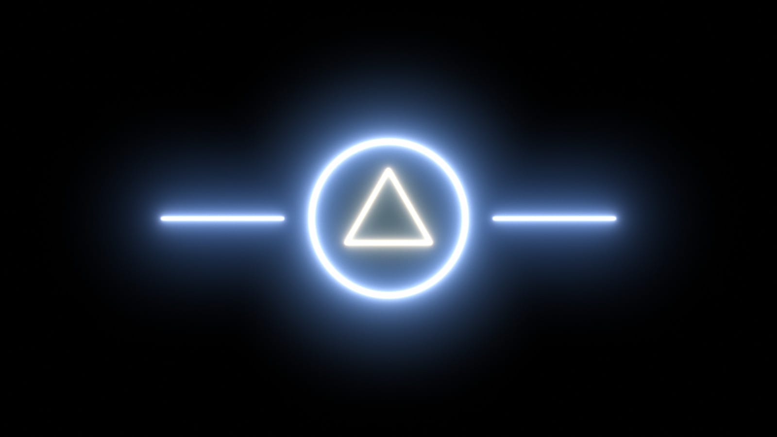 Glowing line shapes, a ring, a triangle and two bars, in the Graphic look