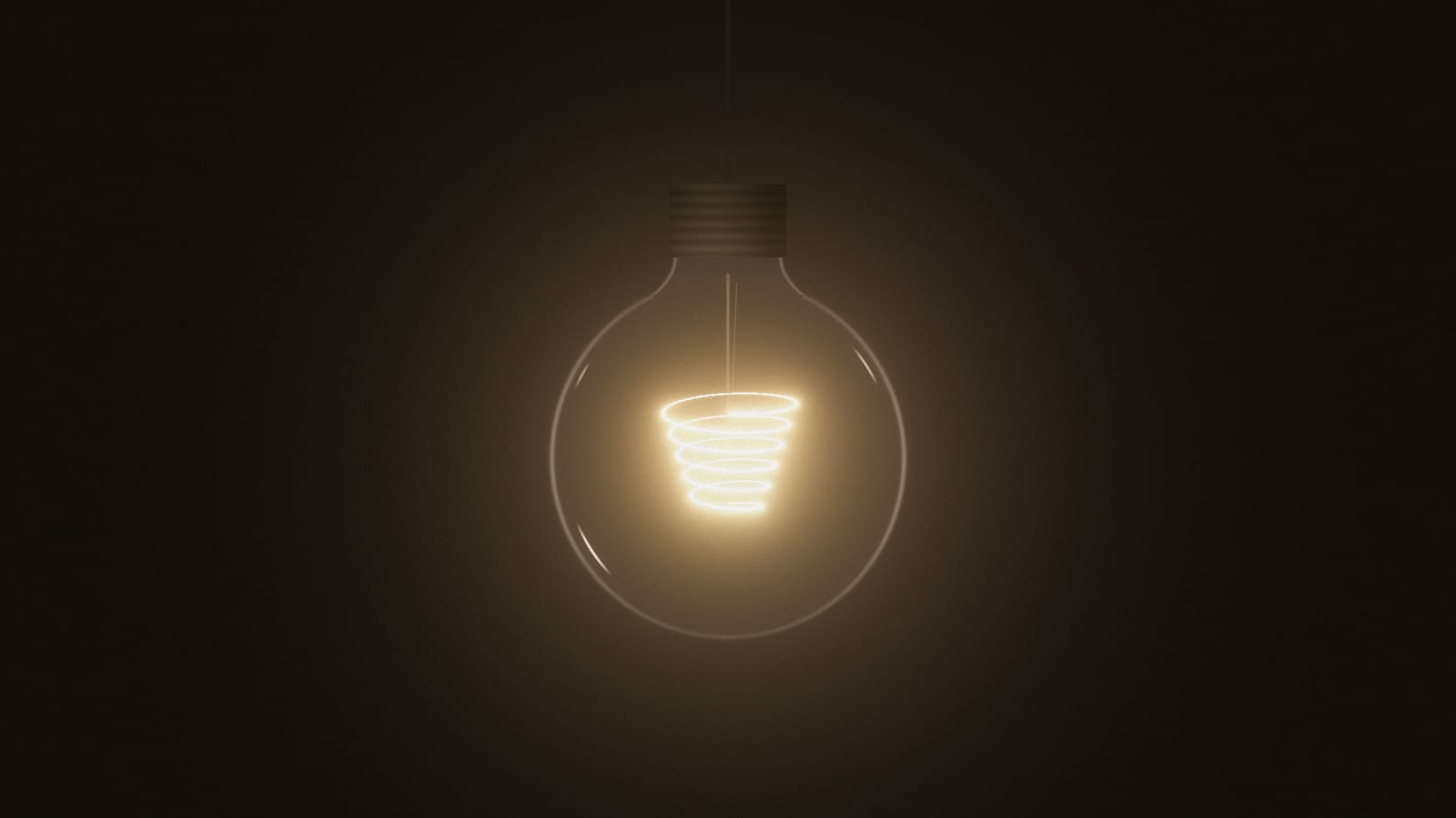 A bare filament bulb in a dark room, rendered with the Physical look